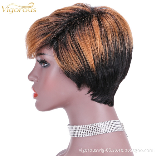 Cheap highlight gold wholesale short glueless private label inch bob pixie cut brazilian 100% raw human hair wig black women